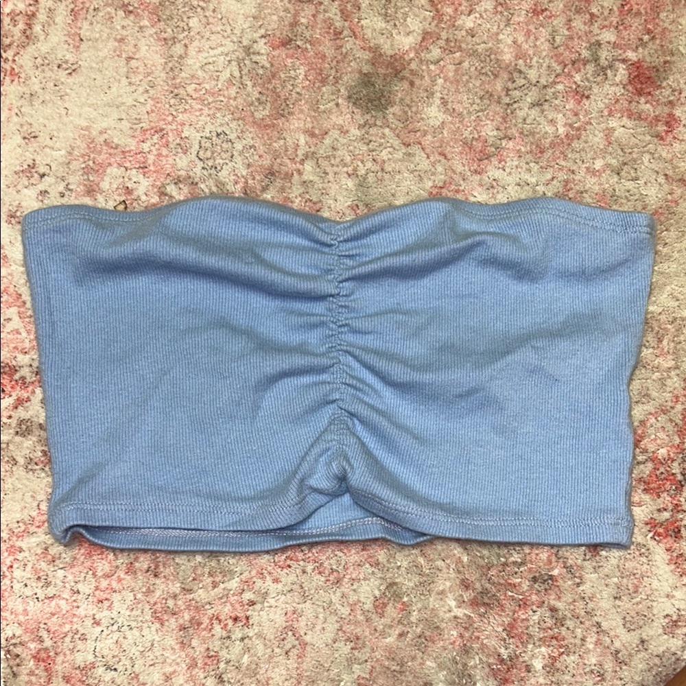 Blue Ruched Bandeau Top